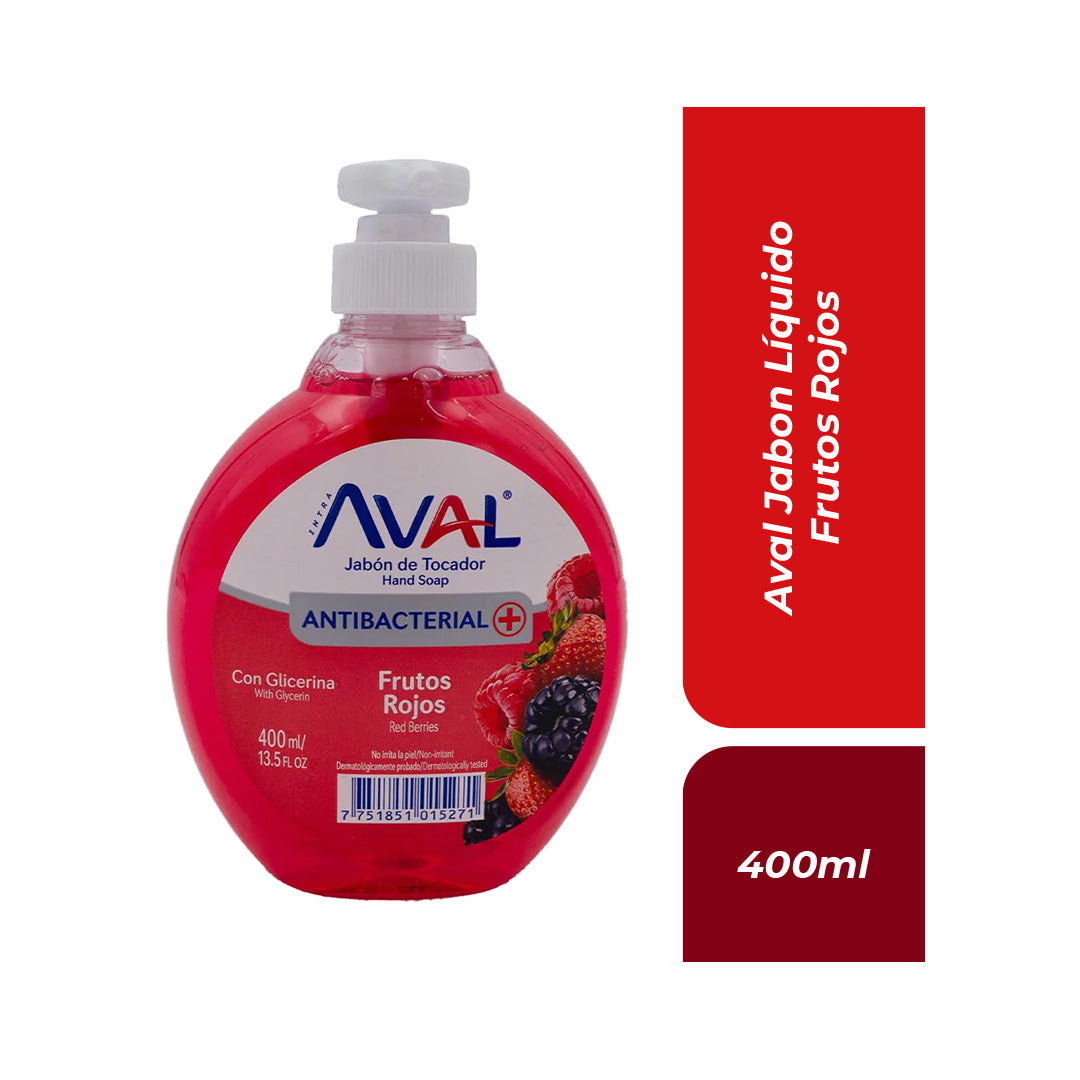 Aval Jabon Liquido Antibacterial Fruto Rojos 400ml