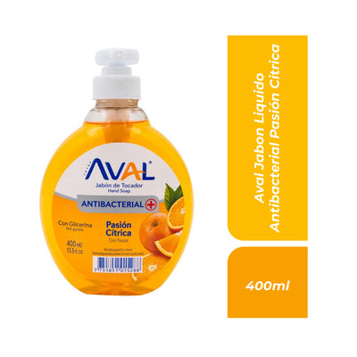 Aval Jabon Liquido Antibacterial Pasión Citrica 400ml